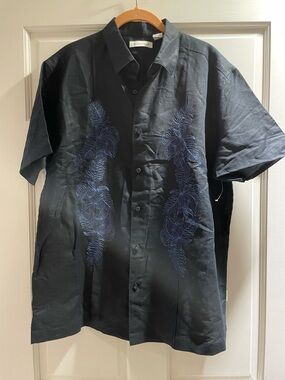 Cubavera Black Short-Sleeve Embroidered Camp Shirt